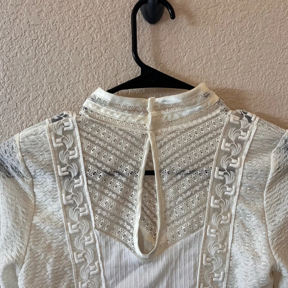 Free People Cream Lace Ling Sleeve Peplum top / Boho Western Cowgirl - Picture 9 of 13